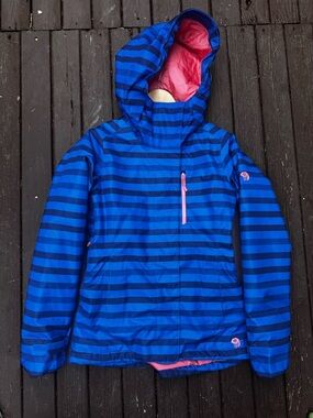 Mountain Hardwear Blue Striped Hooded Ski Jacket
